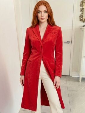 VINTAGE Cedarhurst Classics Red Faux Suede button down Frock Coat Size 7/8